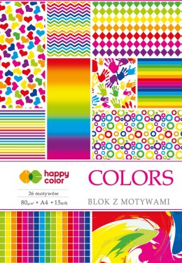 Blok z motywami COLORS, 80g/m2, A4, 15 ark, 27 motyw, Happy Color HA 3808 2030-C Happy Color