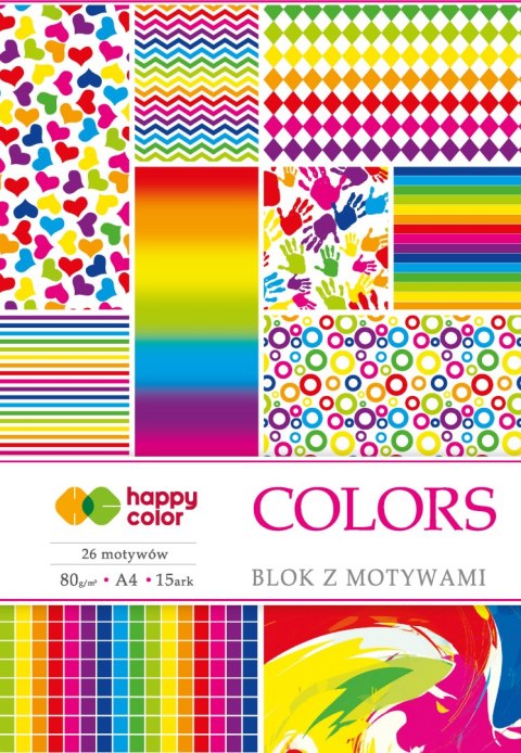 Blok z motywami COLORS, 80g/m2, A4, 15 ark, 27 motyw, Happy Color HA 3808 2030-C Happy Color