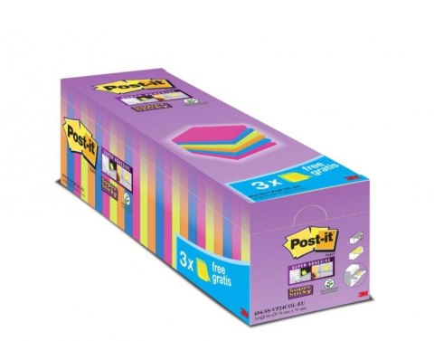 Karteczki Samoprzylepne Post-it_ Super Sticky _21 bloczków + 3 GRATIS, każdy po 90 kolorowych karteczek 76x76mm_654-SS-VP24COL 3 Post-It 3M