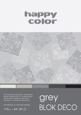 Blok Deco Grey A4, 170g, 20 ark, 5 kol. tonacja szara, Happy Color HA 3717 2030-082 Happy Color