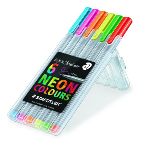 Cienkopis triplus, trójkątny, 0.3 mm, 6 kol. NEON w etui box, Staedtler S 334 SB6CS3 Staedtler