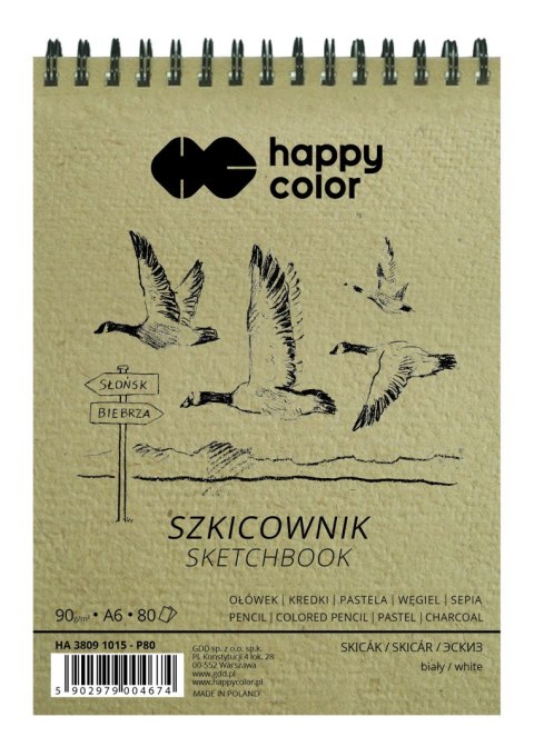 Szkicownik na spirali PTAKI A6, biały, 80 ark, 90g, Happy Color HA 3809 1015-P80 Happy Color