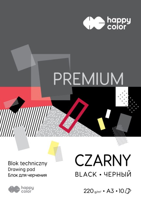 Blok techniczny PREMIUM czarny A3, 220g, 10 ark, Happy Color HA 3722 3040-9 Happy Color