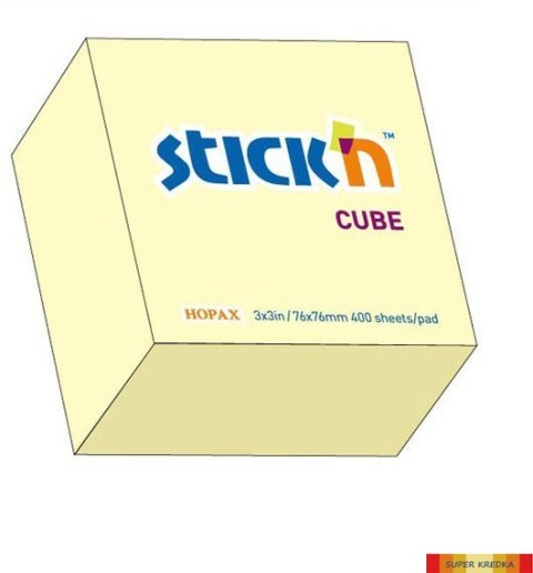 Bloczek STICKN 76x76mm 400k żółty pastelowy 21072 StickN