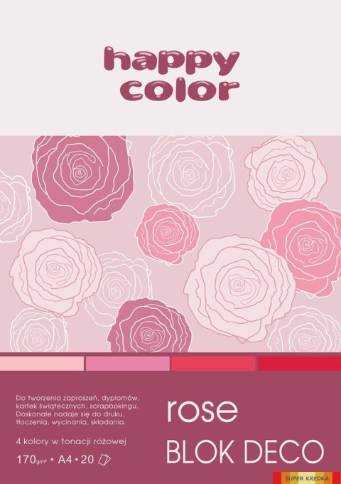 Blok Deco Rose A4, 170g, 20 ark, 4 kol. tonacja różowo-czerwona, Happy Color HA 3717 2030-062 Happy Color