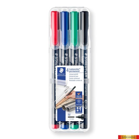 Foliopis Lumocolor, M, wodoodporny, zestaw 4 kol. (2, 3, 5, 9) w etui box, Staedtler S 317 WP4 Staedtler