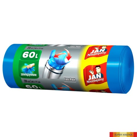 JAN NIEZBĘDNY Worki HD Easy-pack niebieskie wiązane 60l 20 szt. 32348 Jan Niezbędny