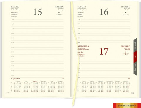 Kalendarz Cross z gumką i ażurową datówką A5 dzienny p. kremowy Nr kat. 204 A5DRK granat 2024 WOKÓŁ NAS Wokół Nas