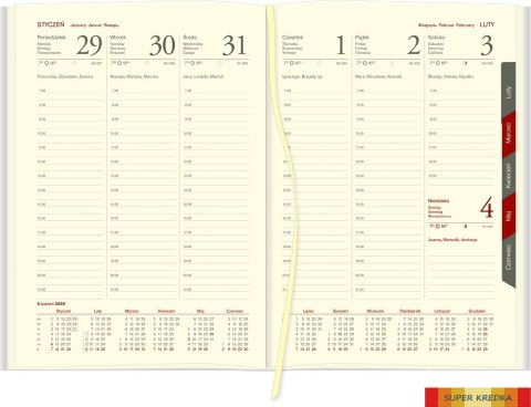 Kalendarz Cross z gumką i ażurową datówką A5 tygodniowy p. kremowy Nr kat. 204 A5TRK srebrny 2024 WOKÓŁ NAS Wokół Nas