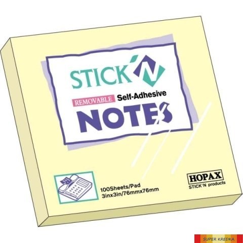 Notes samoprzylepne 76x76 żółty pastel STICK`N 100k. 21007 StickN