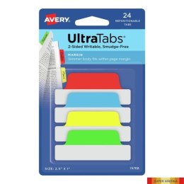 Ultra Tabs - samoprzylepne zakładki indeksujące, kolorowe, klasyczne, 63,5x25, 24 szt., Avery Zweckform 74768 Avery Zweckform