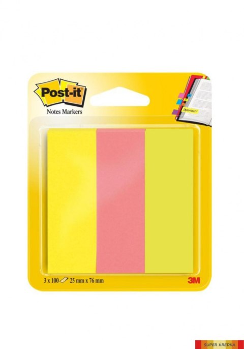 Zakładki indeksujące POST-IT (671/3), papier, 26x76mm, 3x100 kart., mix kolorów Post-It 3M