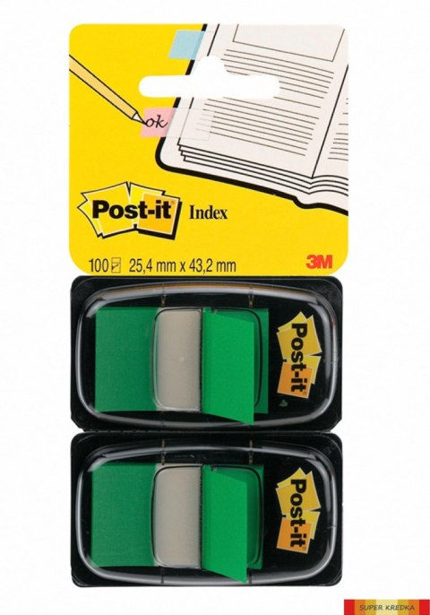 Zakładki indeksujące POST-IT_ (680-G2EU), PP, 25,4x43,2mm, 2x50 kart., zielone Post-It 3M