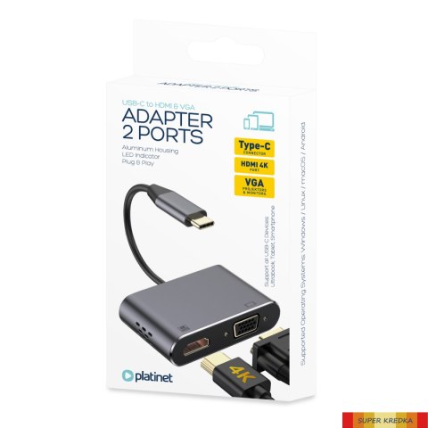 Adapter przejściówka usb-c 3.1 VGA HDMI 4k PLATINET PMMA9832 Platinet