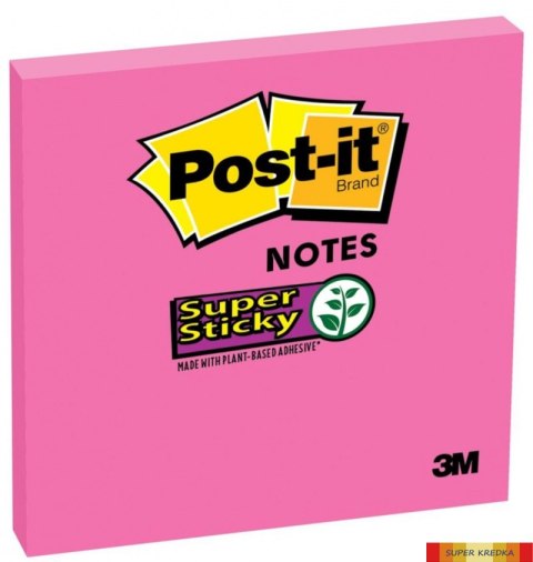 Bloczek samoprzylepny POST-IT_ Super sticky, (654-6SS-PNK), 76x76mm, 1x90 kart., fuksja Post-It 3M