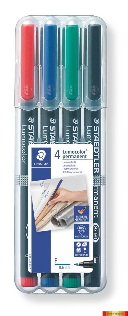 Foliopis Lumocolor, F, wodoodporny, zestaw 4 kol. (2, 3, 5, 9) w etui box, Staedtler S 318 WP4 Staedtler