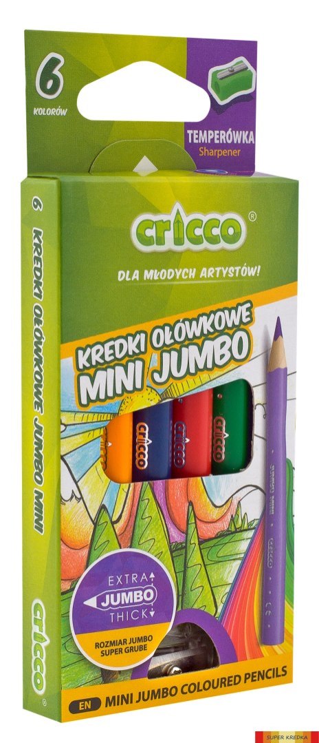 Kredki CRICCO trójkątne MINI JUMBO 6kol.op. kar. z temperówka CR328K6 AX Cricco