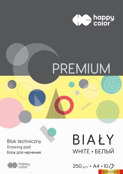 Blok techniczny PREMIUM biały A4, 250g, 10 ark, Happy Color HA 3725 2030-0 Happy Color