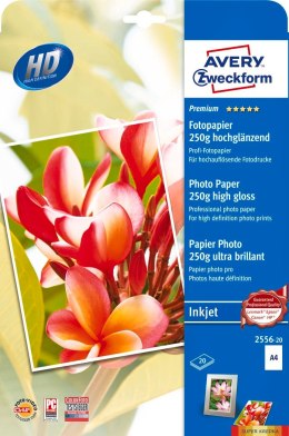 Papier foto wysokobłyszczący 2556-20 A4 20 ark. Premium, biały, 250g, Avery Zweckform (X) Avery Zweckform