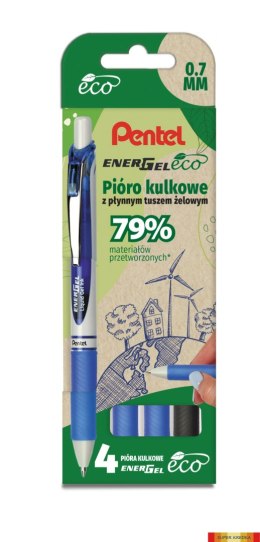 Pióro kulkowe ENERGEL ECO (kpl. 4szt - czarny, 3x niebieski) BL77E-ST4ACCCPL PENTEL