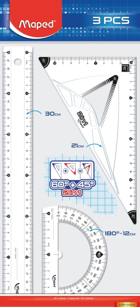 Zestaw START maxi 3 elem. linijka 30cm ekier. kątom. Maped 897121 Maped