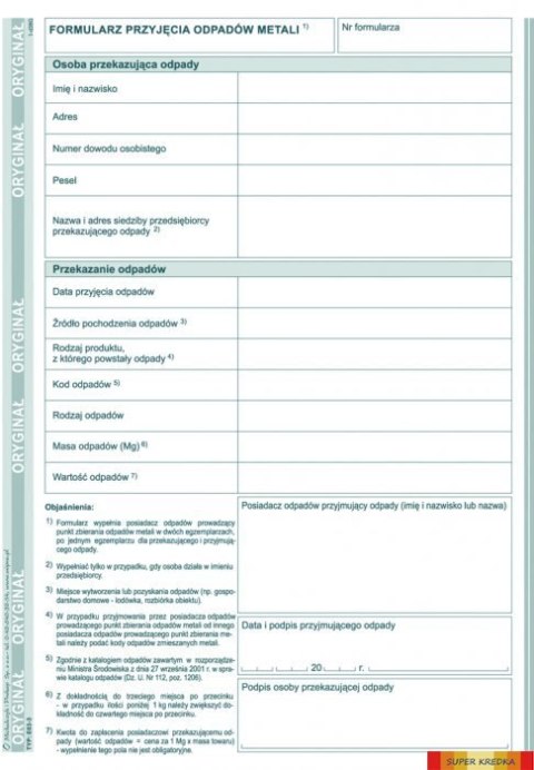 E-03-3 Formularz przyjęcia odpadów metali MICHALCZYK&PROKOP A5 80 kartek Michalczyk i Prokop