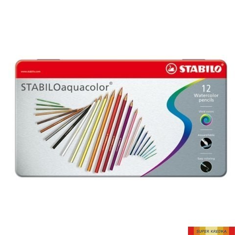 Kredki AQUACOLOR metalowe etui 12 szt 1612-5 Stabilo