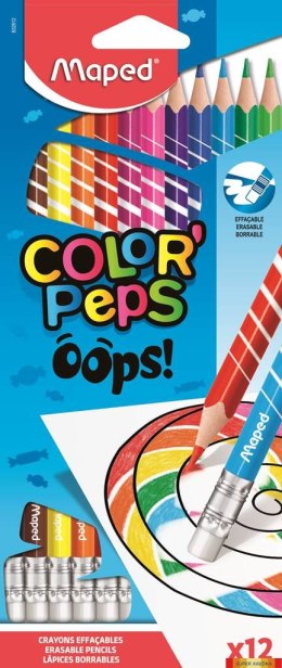 Kredki trójkątne ścieralne z gumką COLORPAPS OOPS 12 szt. 832812 Maped