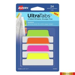 Ultra Tabs - samoprzylepne zakładki indeksujące, kolorowe, neonowe, 63,5x25, 24 szt., Avery Zweckform 74767 Avery Zweckform