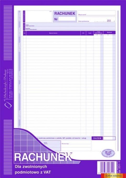 231-1 Rachunek A4 dla zw.z VAT MICHALCZYK I PROKOP Michalczyk i Prokop