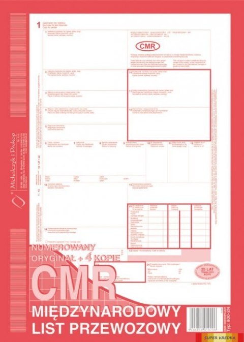 800-2N CMR A4 80kartek 1+4 numerowany międzynarodowy list przewozowy M&P Michalczyk i Prokop