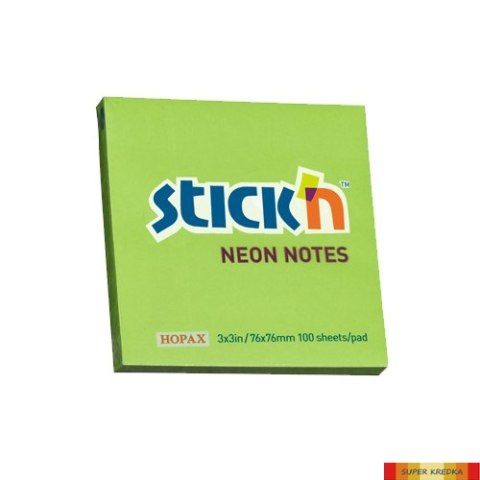 Bloczek STICKN 76x76mm zielony neonowy 100k 21167 STICKN StickN