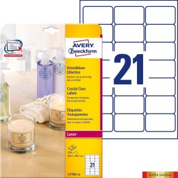 Etykiety Crystal Clear L7782-25 63,5x38,1 25ark przezroczyste, Avery Zweckform Avery Zweckform