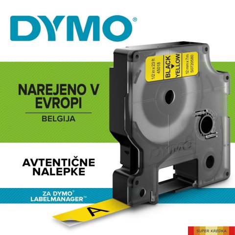 Taśma DYMO D1 - 12 mm x 7 m, czarny / żółty S0720580 do drukarek etykiet Dymo