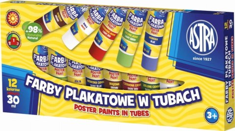 Farby plakatowe Astra 12 kolorów - tuba 30 ml, 83110901 Astra