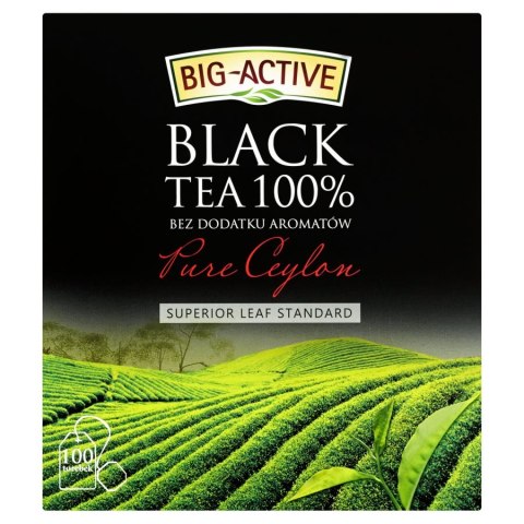 Herbata BIG-ACTIVE PURE CEYLON, 100 torebek x2g z zawieszką czarna Noname