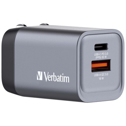 Ładowarka sieciowa/ścienna VERBATIM GAN CHARGER, 35W, 2xport, TYPE C+USB A, 32200 Verbatim