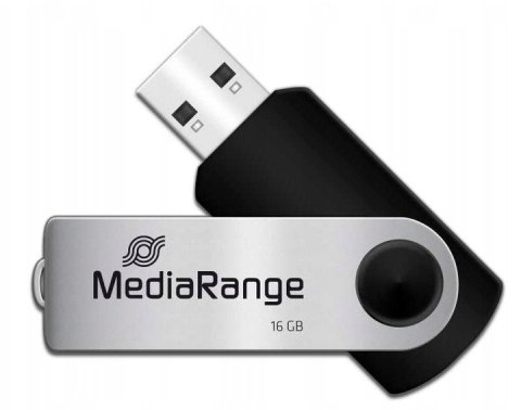 Pamięć Pendrive MediaRange 16GB USB 2.0, obracany, srebrno-czarny, MR910 Kingston