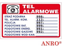Tabliczka TELEFONY ALARMOWE ZZ-94P 150x200 PŁYTA PCV, ANPRO Reis