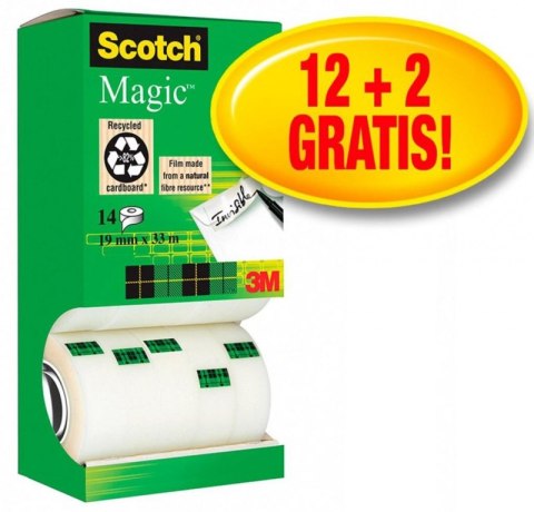 Taśma biurowa SCOTCH Magic (8-1933R14 TPR), matowa, 19mm, 33m, 12szt., 2 rolki GRATIS Scotch 3M