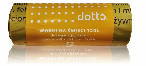 Worki na śmieci 120l 10szt., DOTTS, do segregacji plastiku, mocne (LDPE), 31mic., żółte Dotts