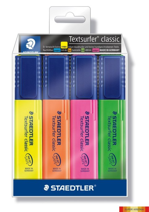 Zakreślacz Textsurfer classic, 4 kol. (1, 23, 4, 5) w etui, Staedtler S 364 WP4 Staedtler