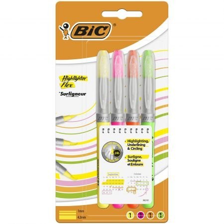 Zakreślacze BIC Highlighter Flex mix AST Etui 4szt, 950470 Bic