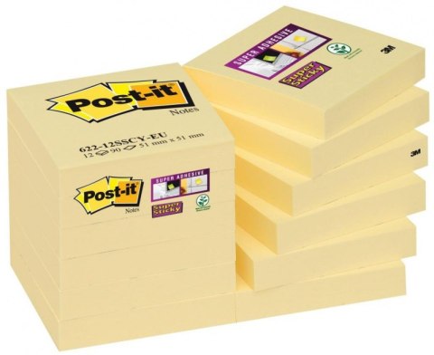 Bloczek samoprzylepny POST-IT_ Super Sticky (622-12SSCY-EU), 46,7x46,7 mm, 12x90 kart., żółty Post-It 3M