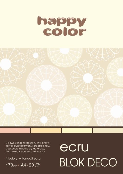 Blok Deco Ecru A4, 170g, 20 ark, 4 kol., Happy Color HA 3717 2030-092 Happy Color