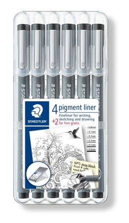 Pisak z atramentem pigmentowym, 6 szt., czarny, Staedtler S 308 SB6P Staedtler