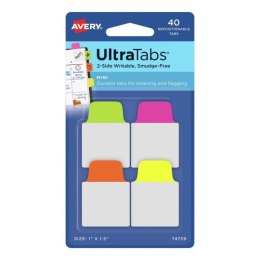 Ultra Tabs - samoprzylepne zakładki indeksujące, kolorowe, neonowe, 25,4x38, 40 szt., Avery Zweckform 74759 Avery Zweckform