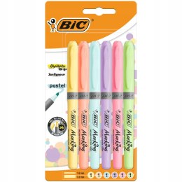 Zakreślacze BIC Highlighter Grip Pastel mix Blister 6szt, 992561 Bic